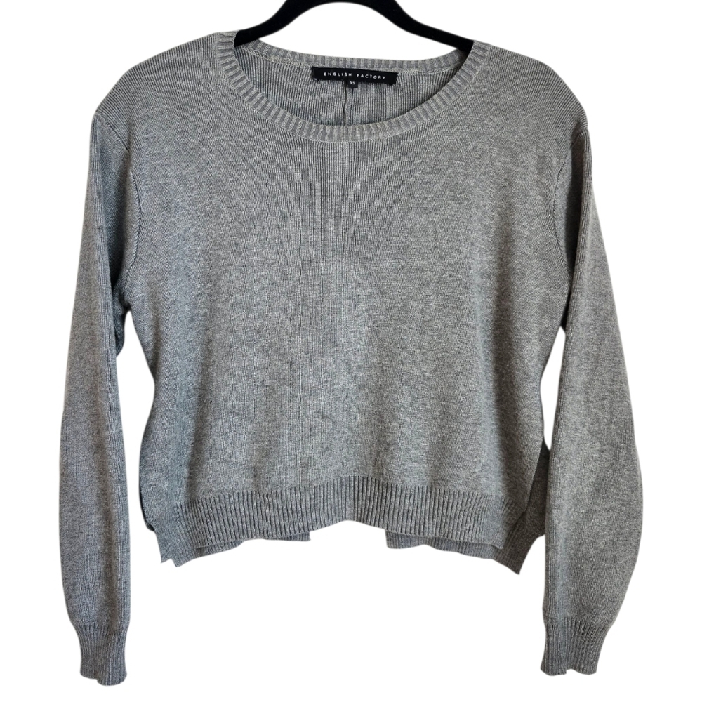English Factory Gray Open Back Crew Neck Sweater